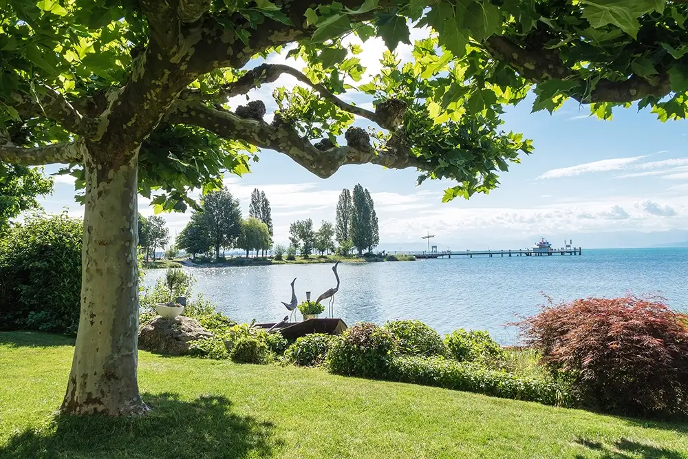 Hotelgarten mit Blick auf den Bodensee